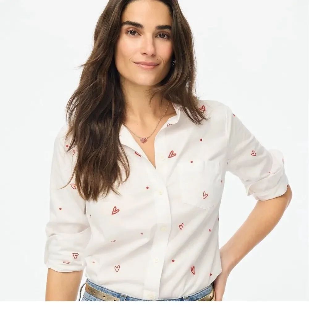 NWT J. Crew Embroidered Hearts button-up Shirt